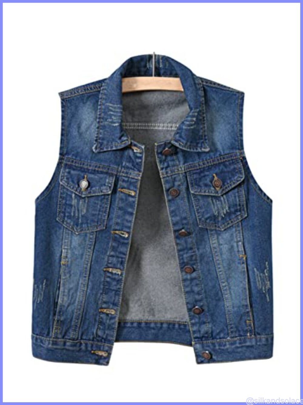 Sleeveless Denim Vest with Frayed Hem & Multiple Pockets